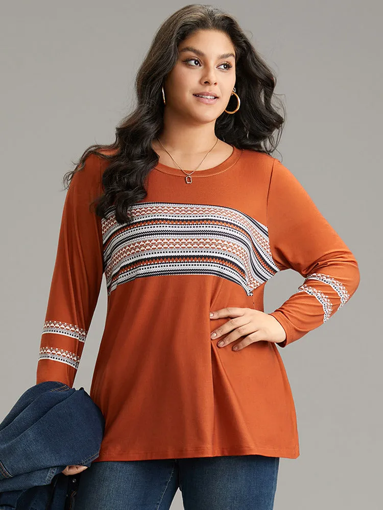 Boho Print Patchwork Crew Neck T-shirt sold by Bloomchic