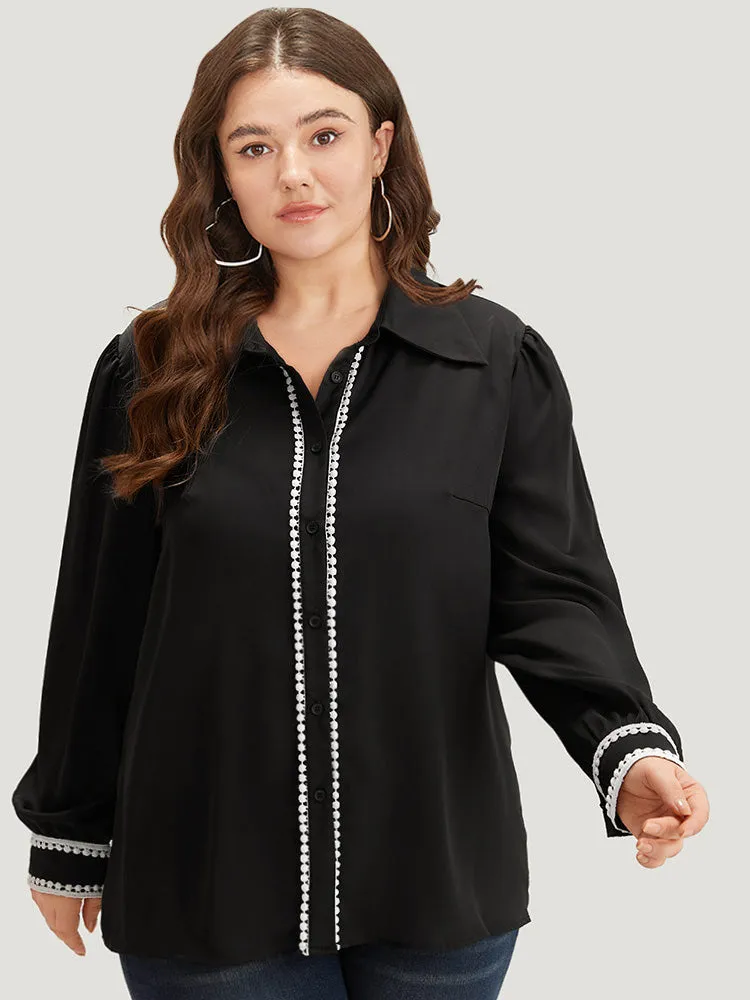 Shirt Collar Pompom Trim Button Through Blouse sold by Bloomchic product image thumbnail 2