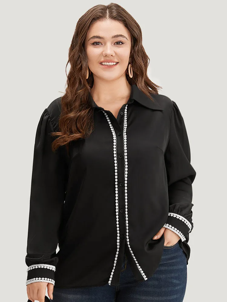 Shirt Collar Pompom Trim Button Through Blouse sold by Bloomchic