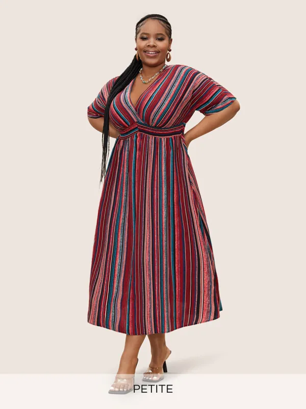 Striped Contrast Dolman Sleeve Shirred Pocket Split Flutter Dress sold by Bloomchic