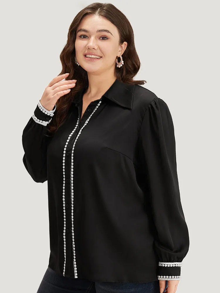 Shirt Collar Pompom Trim Button Through Blouse sold by Bloomchic product image thumbnail 3