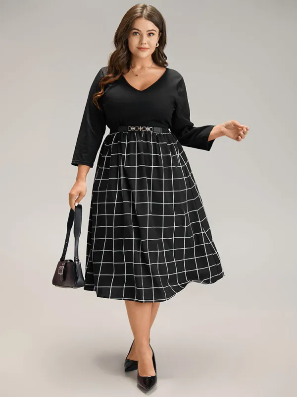Plaid Patchwork Pocket Elastic Waist Dress sold by Bloomchic