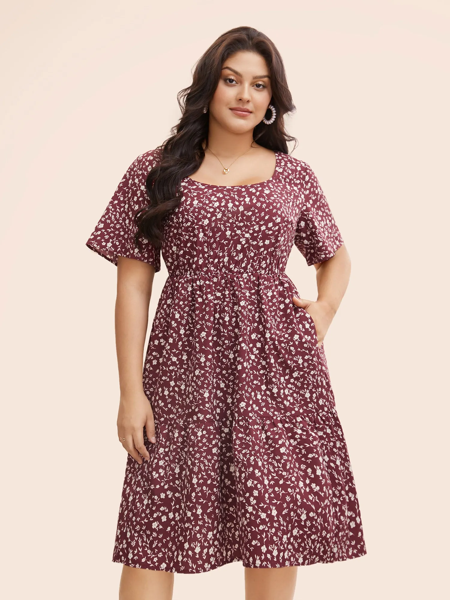 Ditsy Floral U Neck Ruffle Sleeve Dress sold by Bloomchic