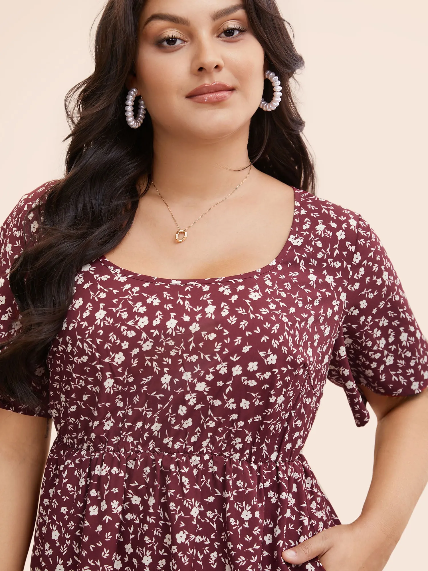 Ditsy Floral U Neck Ruffle Sleeve Dress sold by Bloomchic product image thumbnail 4