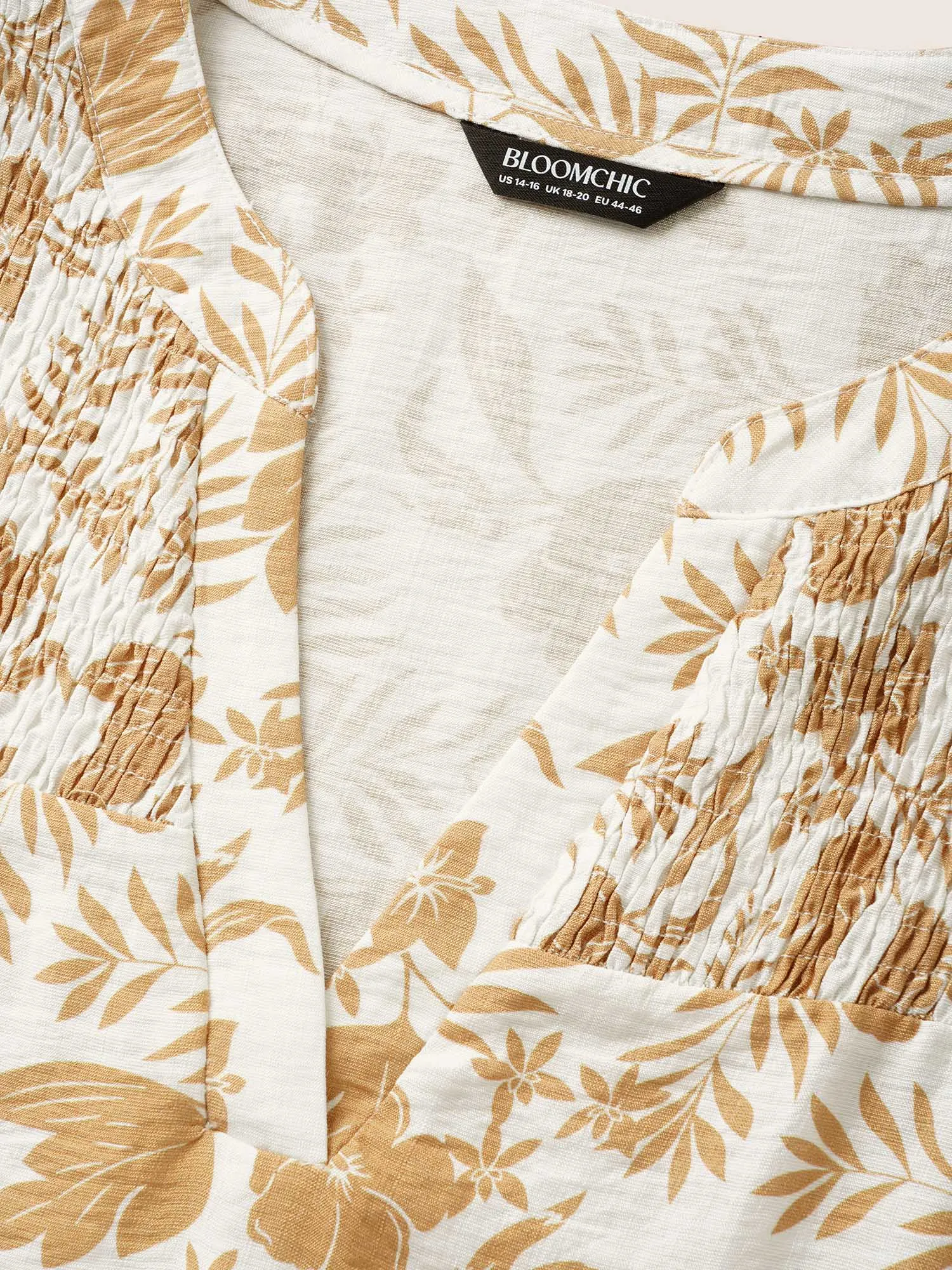 Cotton Linen Floral Notched Collar Shirred Blouse sold by Bloomchic product image thumbnail 5