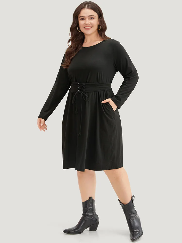 Solid Pocket Drawstring Ties Dress sold by Bloomchic product image thumbnail 5