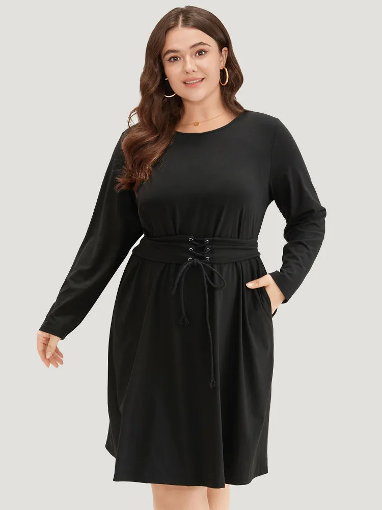 Solid Pocket Drawstring Ties Dress sold by Bloomchic product image thumbnail 3