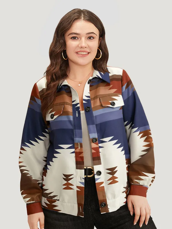 Bandana Geometric Contrast Shirt Collar Shacket sold by Bloomchic