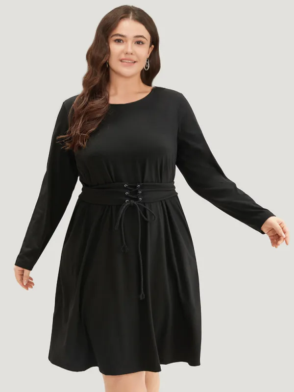 Solid Pocket Drawstring Ties Dress sold by Bloomchic