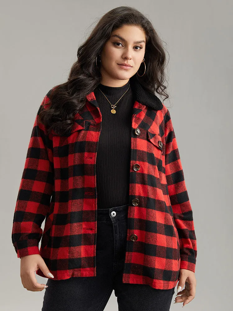 Plaid Button Through Patchwork Contrast Shacket sold by Bloomchic product image thumbnail 5