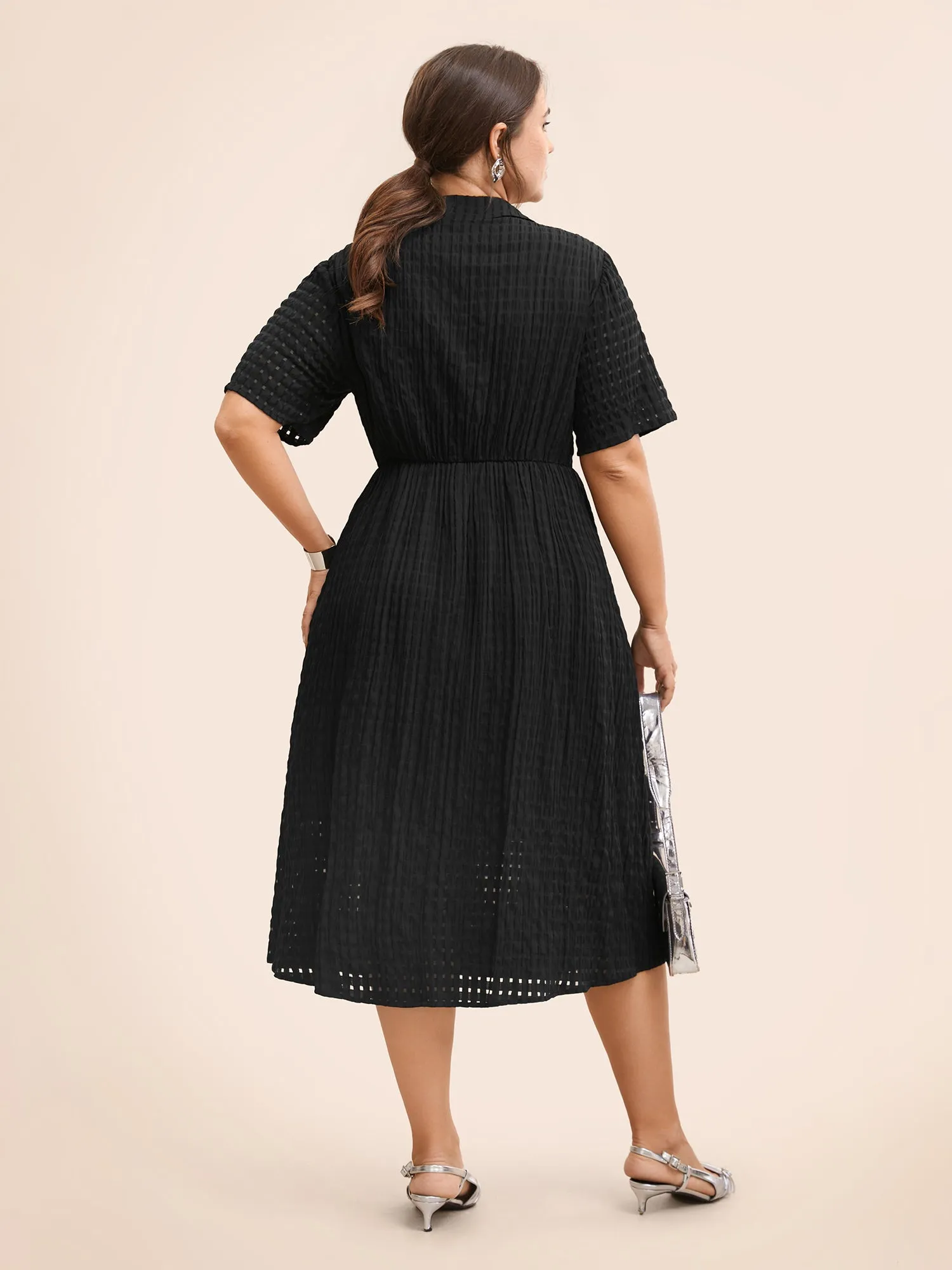 Plain Shirt Collar Texture Midi Dress sold by Bloomchic product image thumbnail 5