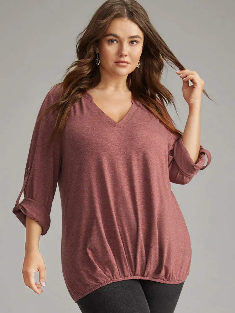 Halloween Solid Tab Sleeve Plicated Detail T-shirt sold by Bloomchic