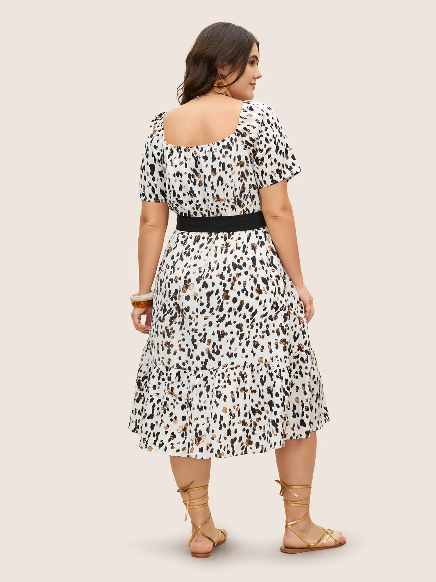Heart Neckline Leopard Print Belted Gathered Dress sold by Bloomchic product image thumbnail 3