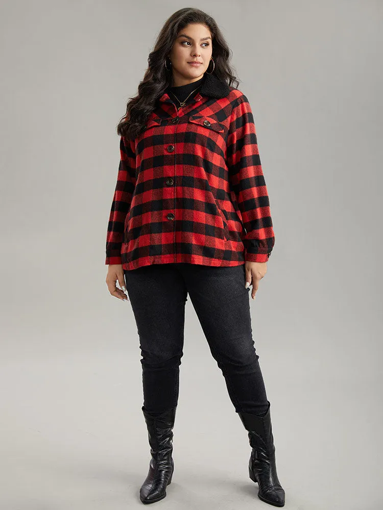 Plaid Button Through Patchwork Contrast Shacket sold by Bloomchic product image thumbnail 4