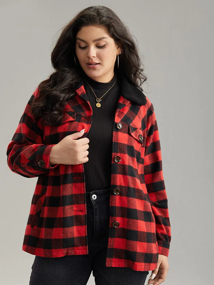 Plaid Button Through Patchwork Contrast Shacket sold by Bloomchic