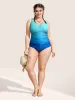 Gradient Dyeing Heart Neckline Ruched One Piece Swimsuit sold by Bloomchic
