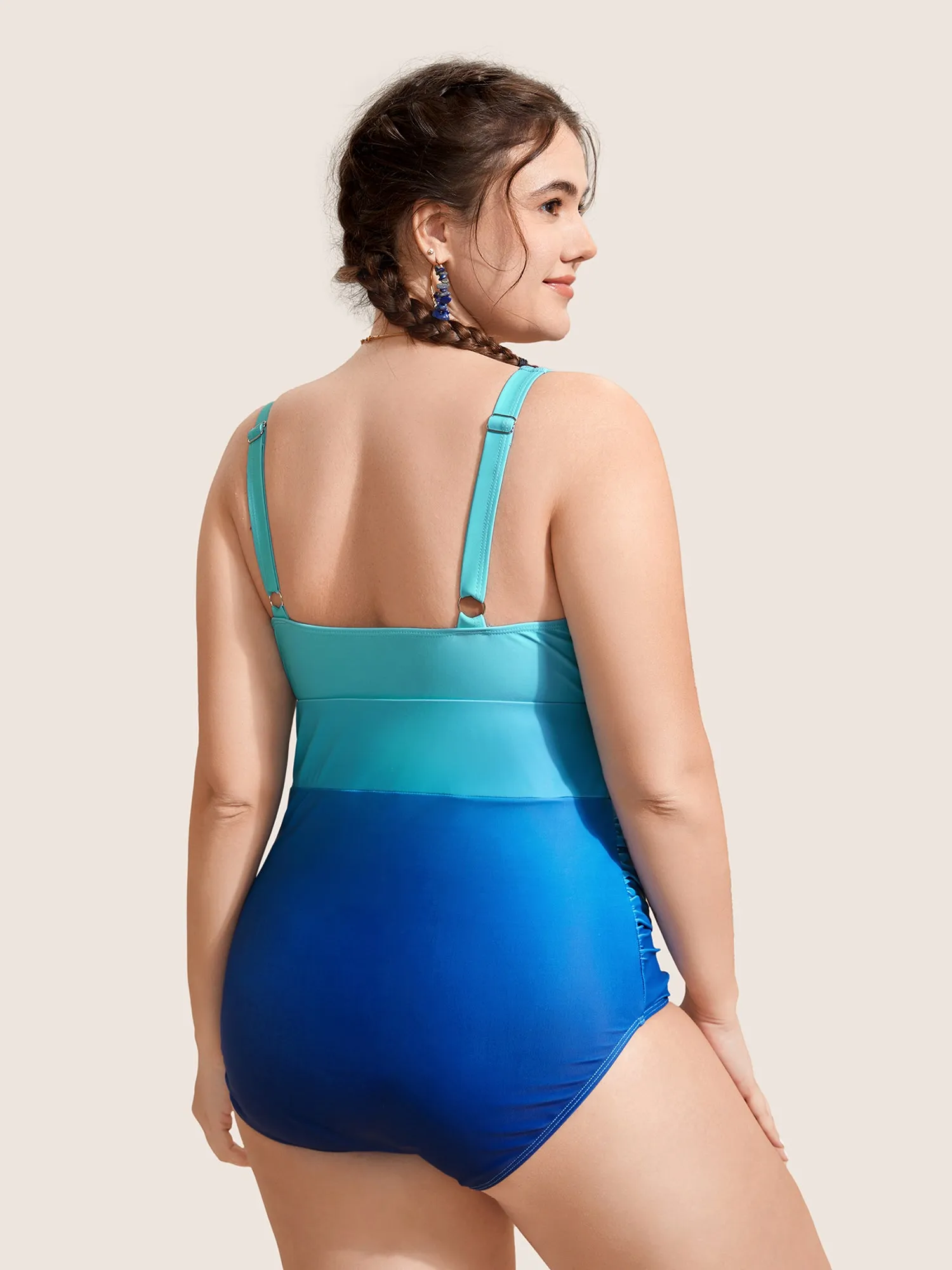 Gradient Dyeing Heart Neckline Ruched One Piece Swimsuit sold by Bloomchic product image thumbnail 2