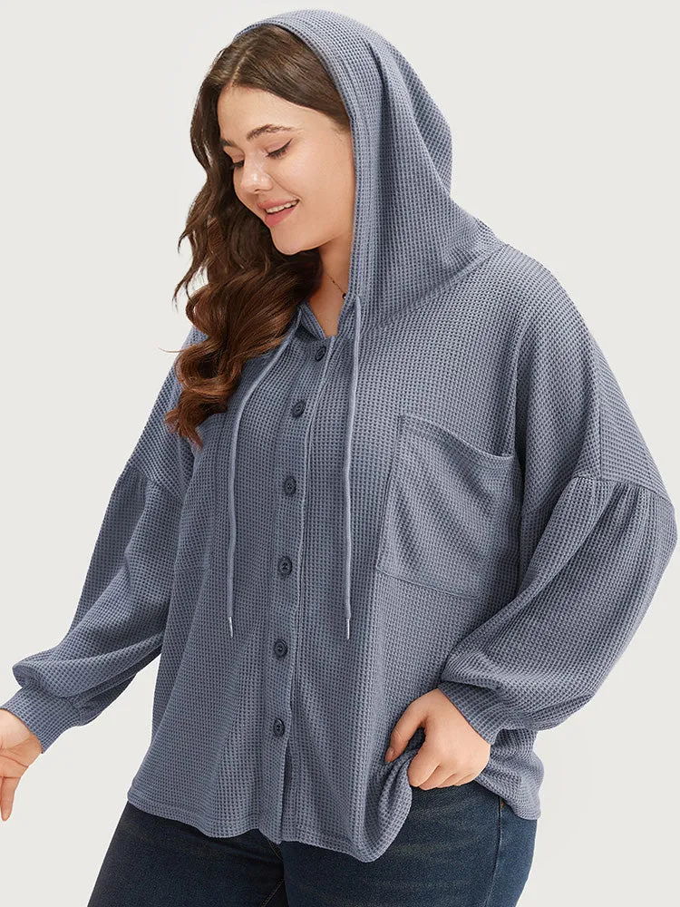 Plain Texture Pocket Button Through Drawstring Hooded Jacket sold by Bloomchic product image thumbnail 4