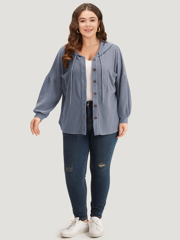 Plain Texture Pocket Button Through Drawstring Hooded Jacket sold by Bloomchic product image thumbnail 5