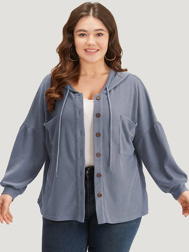 Plain Texture Pocket Button Through Drawstring Hooded Jacket sold by Bloomchic product image thumbnail 2