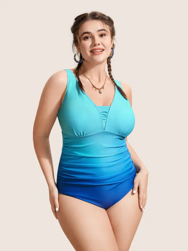 Gradient Dyeing Heart Neckline Ruched One Piece Swimsuit sold by Bloomchic