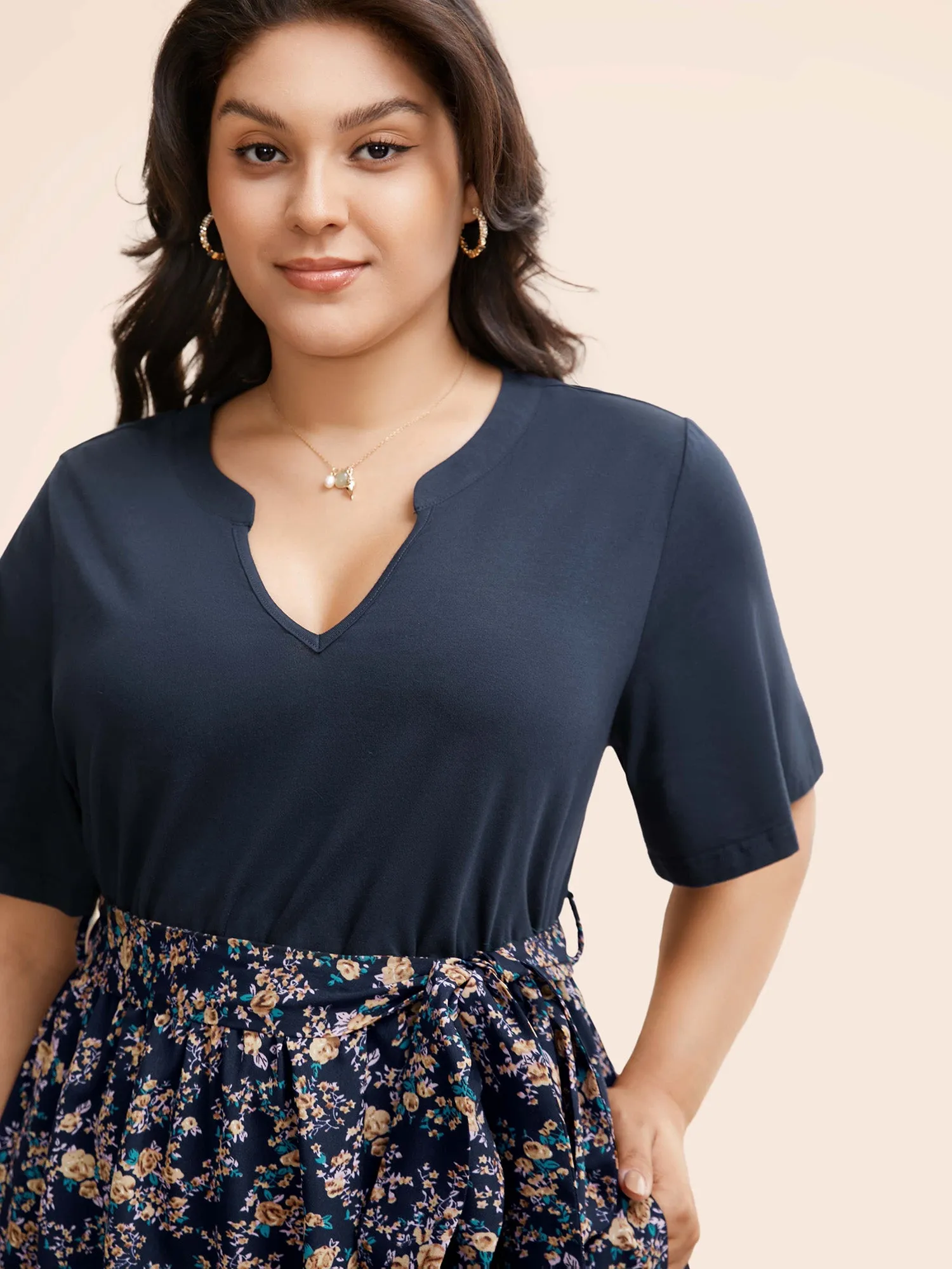 Notched Collar Floral Patchwork Belted Dress sold by Bloomchic product image thumbnail 2