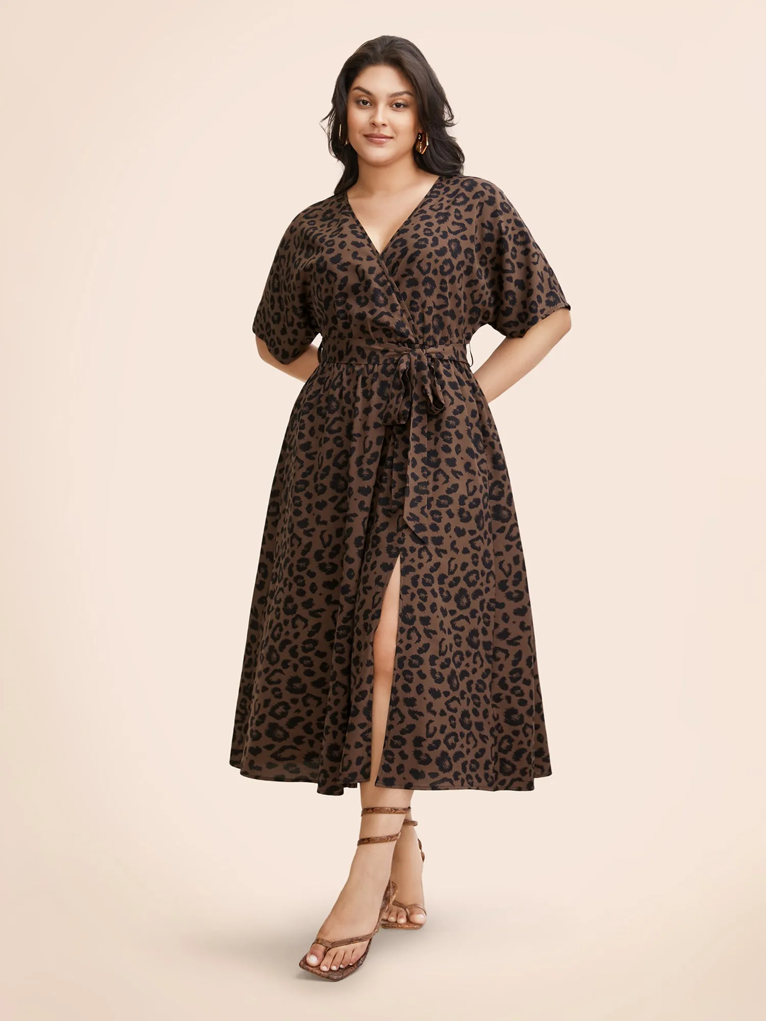 Leopard Print Split Front Dolman Sleeve Dress sold by Bloomchic product image thumbnail 3