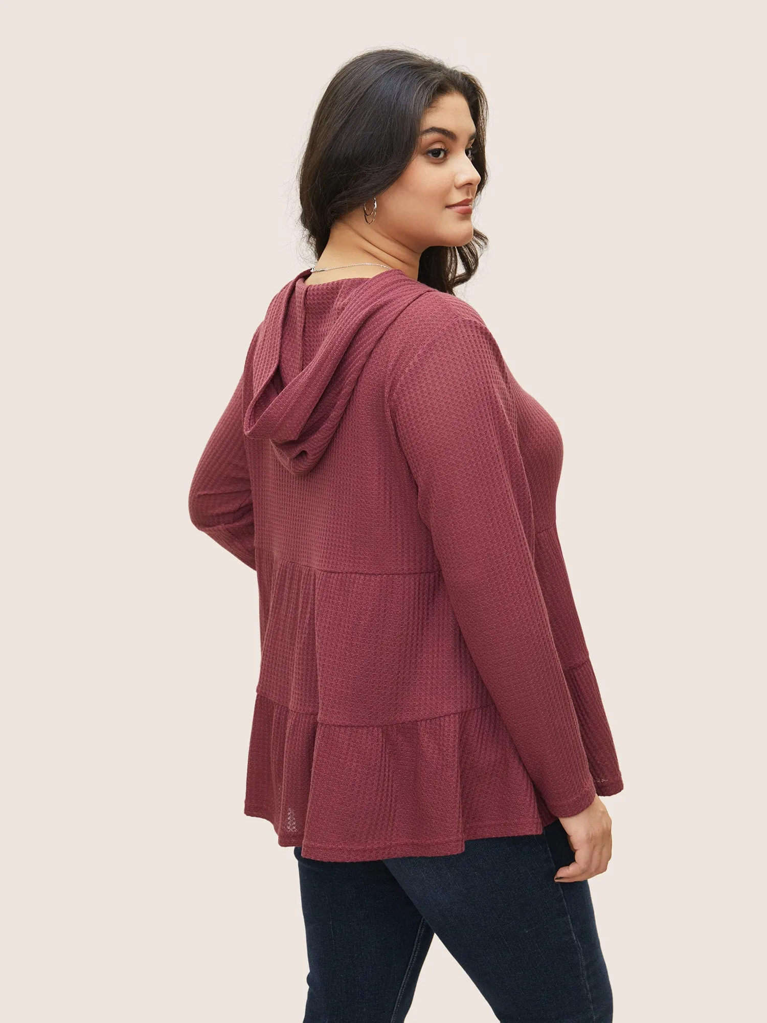 Plain Waffle Knit Ruffle Hem T-shirt sold by Bloomchic product image thumbnail 2