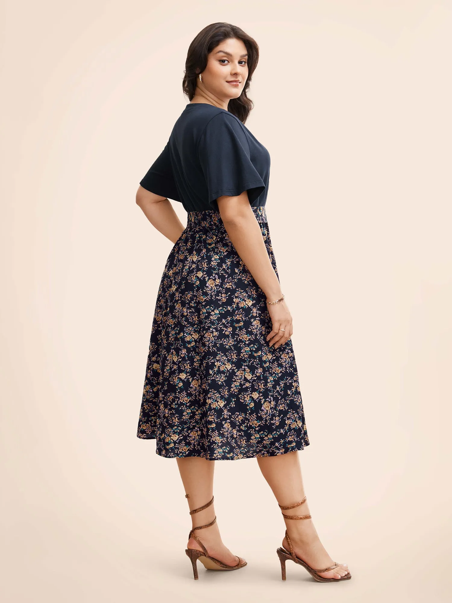 Notched Collar Floral Patchwork Belted Dress sold by Bloomchic product image thumbnail 4