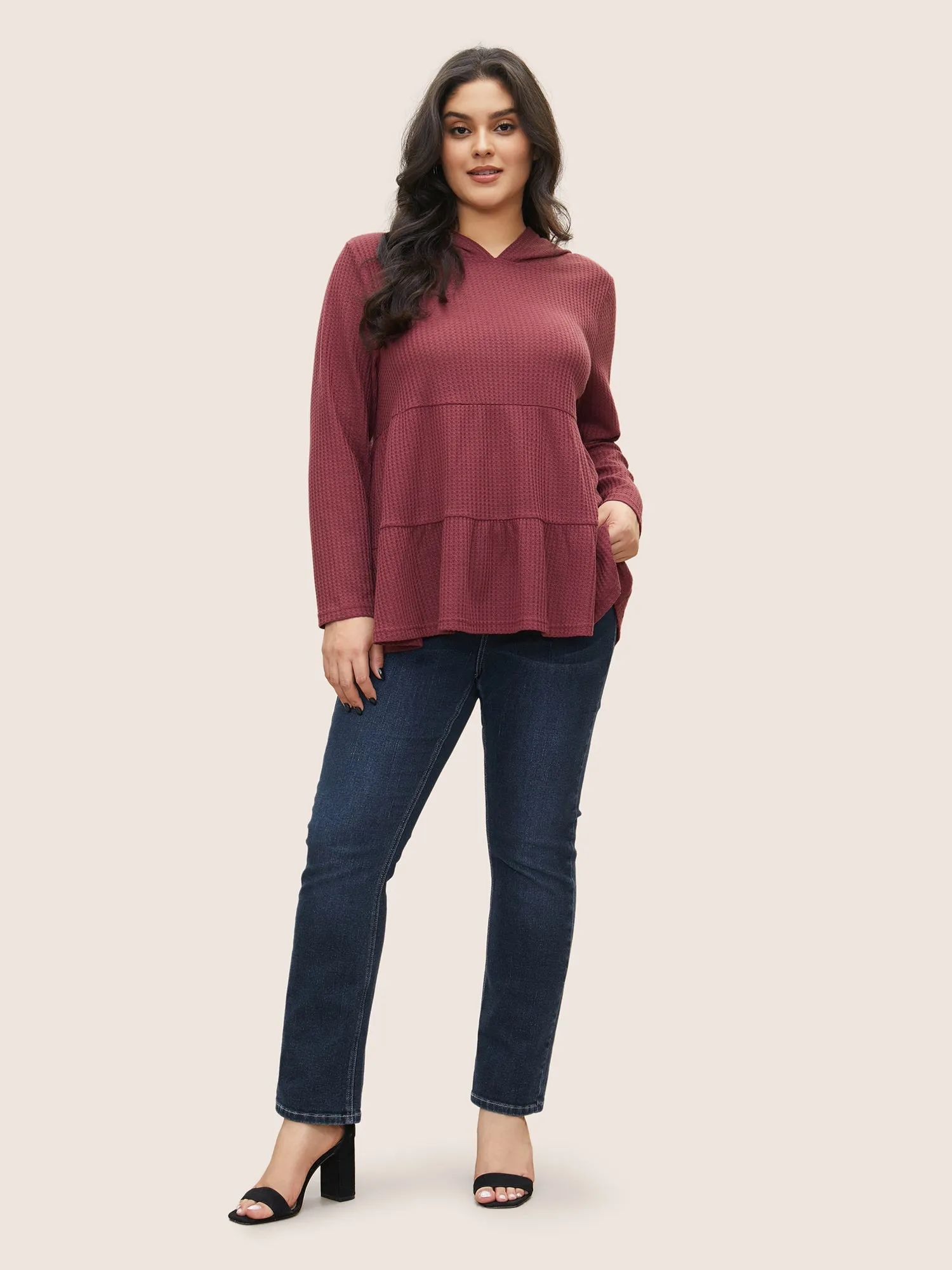 Plain Waffle Knit Ruffle Hem T-shirt sold by Bloomchic product image thumbnail 3