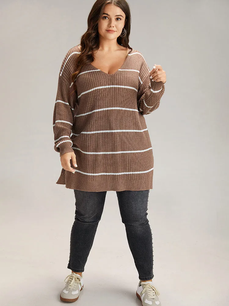 Supersoft Essentials Striped V Neck Split Hem Pullover sold by Bloomchic product image thumbnail 4