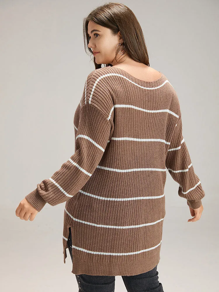 Supersoft Essentials Striped V Neck Split Hem Pullover sold by Bloomchic product image thumbnail 2