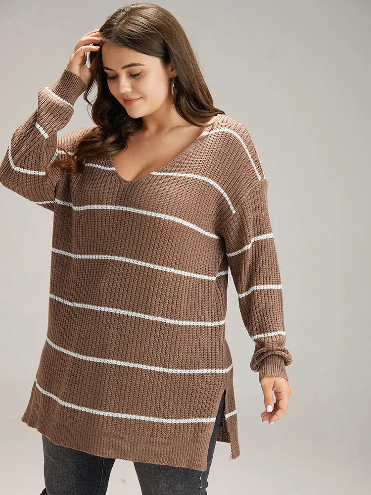 Supersoft Essentials Striped V Neck Split Hem Pullover sold by Bloomchic product image thumbnail 3