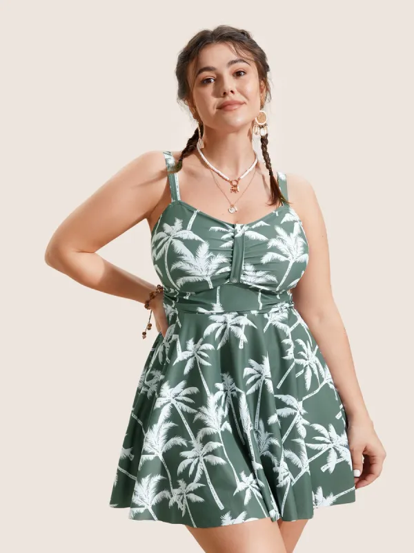 Tropical Coconut Tree Ruched Swim Dress sold by Bloomchic