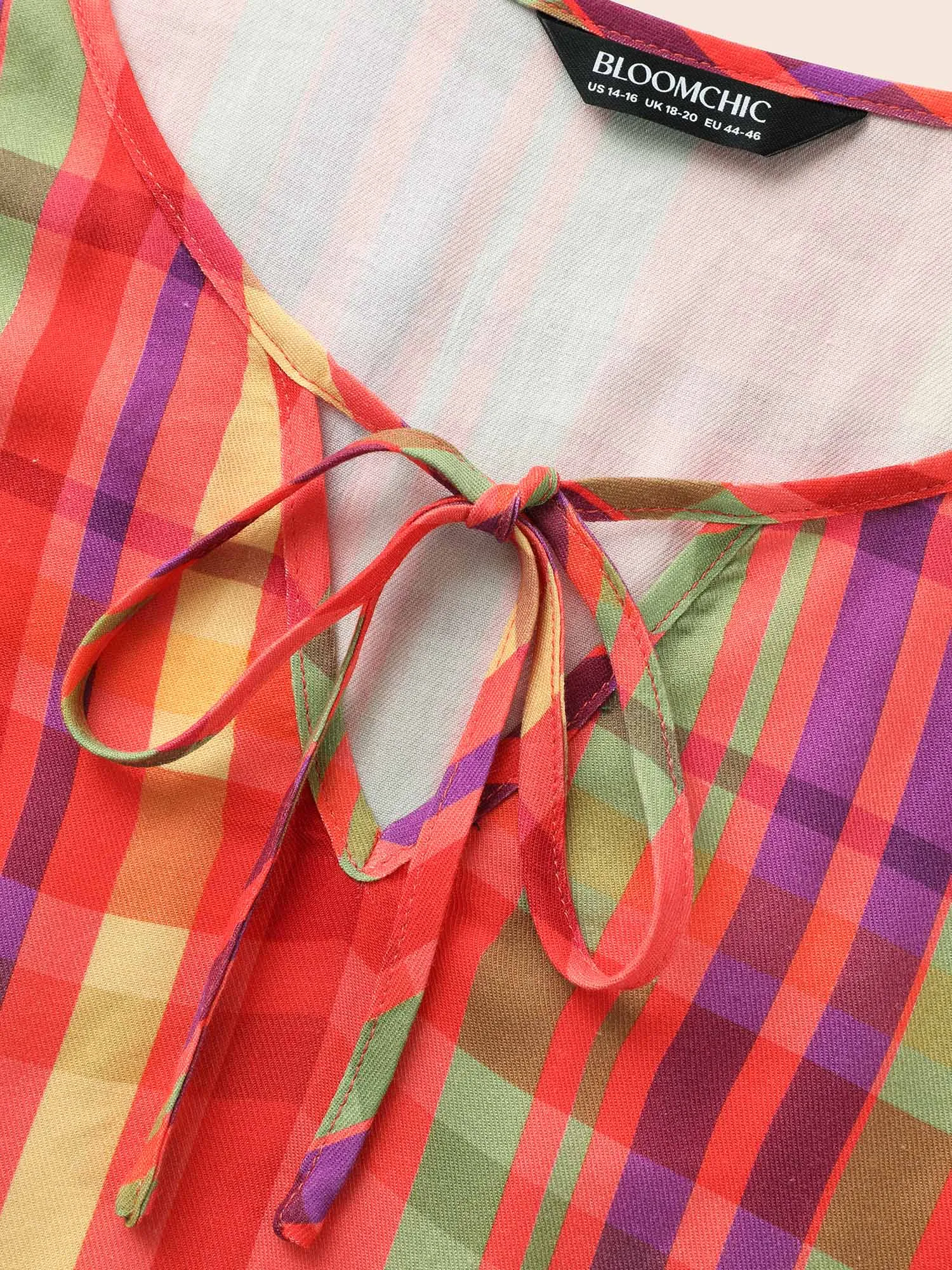 Colored Plaid Tie Knot Ruffle Hem Blouse sold by Bloomchic product image thumbnail 5