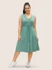 V Neck Drawstring Button Detail Pleated Dress sold by Bloomchic