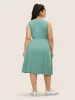 V Neck Drawstring Button Detail Pleated Dress sold by Bloomchic