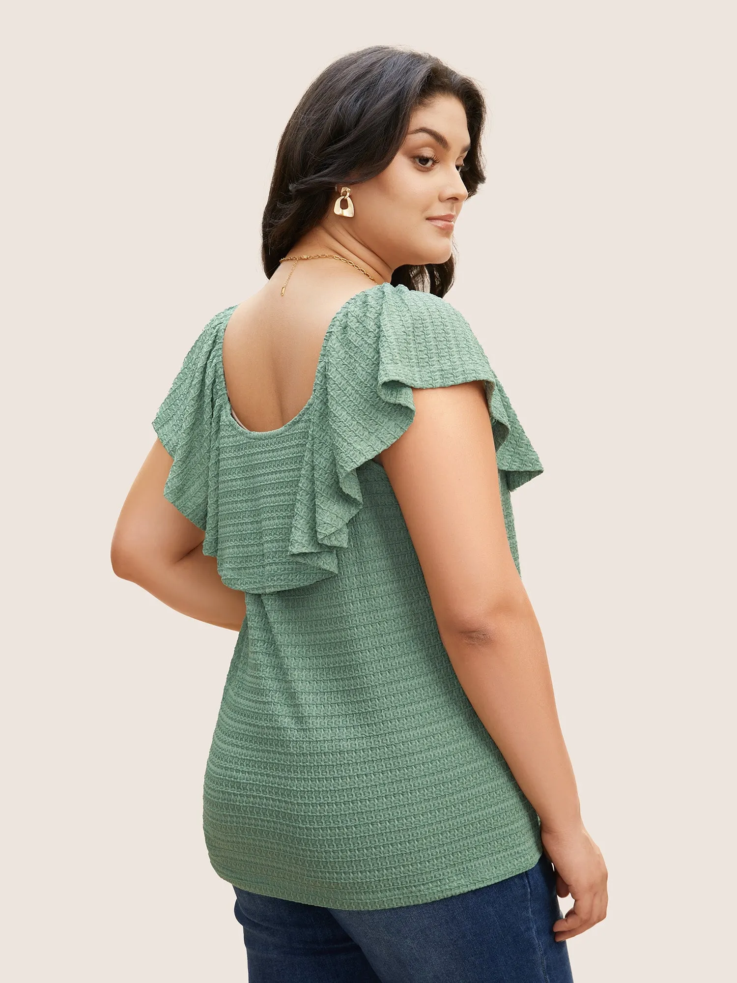 Solid Textured Off Shoulder Ruffle Trim T-shirt sold by Bloomchic product image thumbnail 5