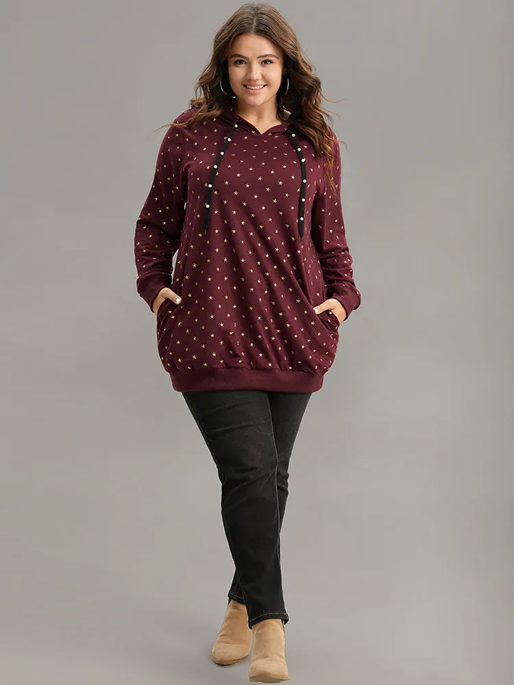 Star Glitter Rib Knit Pearl Beaded Hooded Sweatshirt sold by Bloomchic product image thumbnail 4