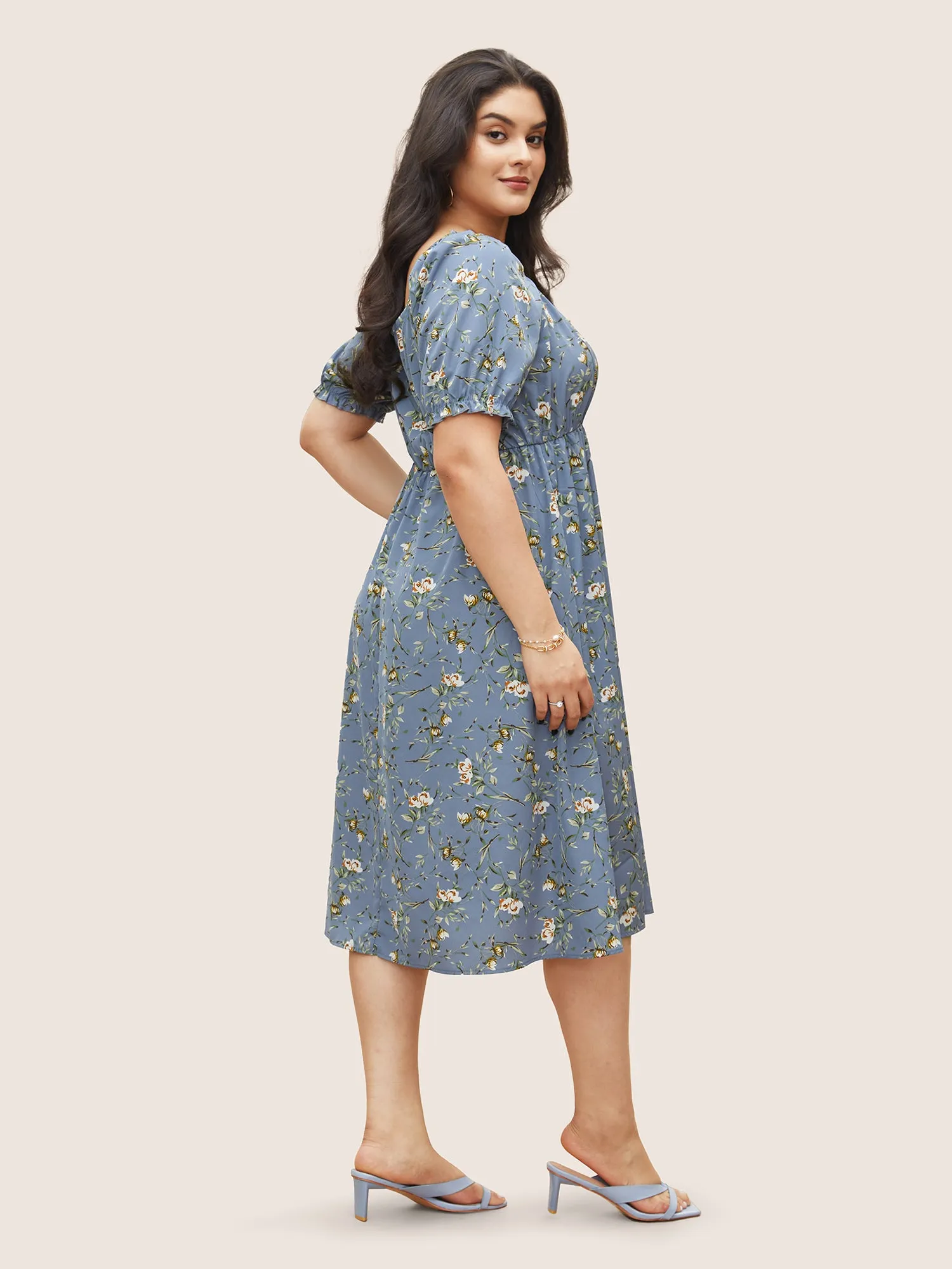 Ditsy Floral Square Neck Elastic Waist Gathered Dress sold by Bloomchic product image thumbnail 4