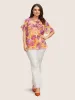 Mock Neck Contrast Floral Flutter Sleeve Blouse sold by Bloomchic