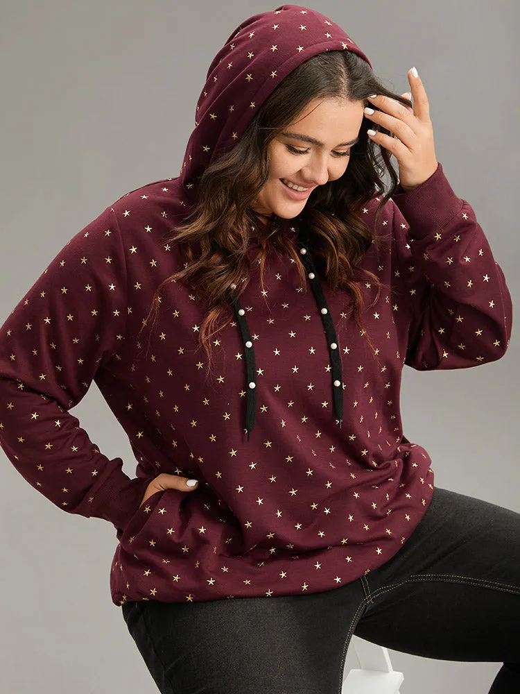 Star Glitter Rib Knit Pearl Beaded Hooded Sweatshirt sold by Bloomchic product image thumbnail 3