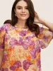 Mock Neck Contrast Floral Flutter Sleeve Blouse sold by Bloomchic