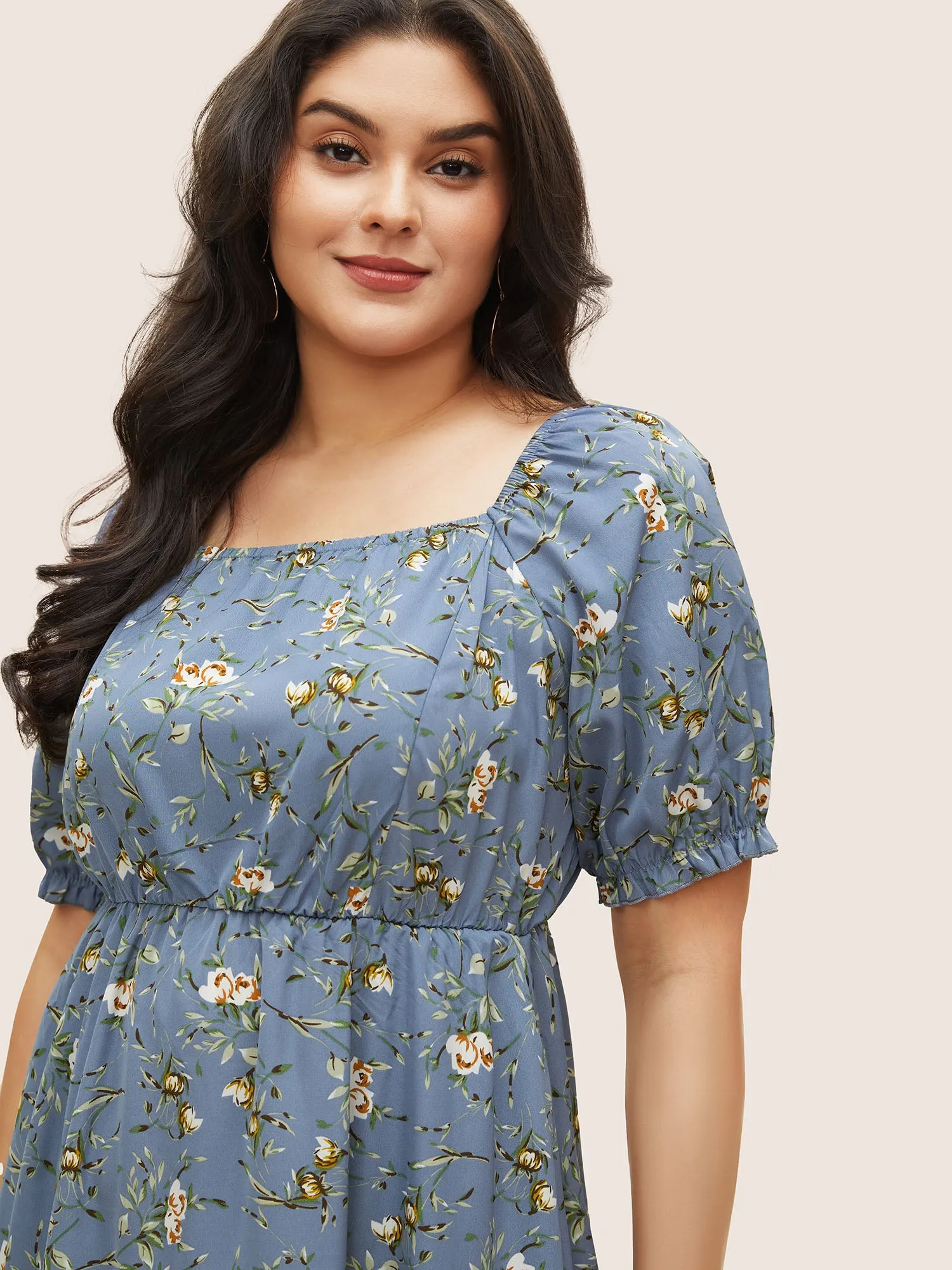 Ditsy Floral Square Neck Elastic Waist Gathered Dress sold by Bloomchic product image thumbnail 2