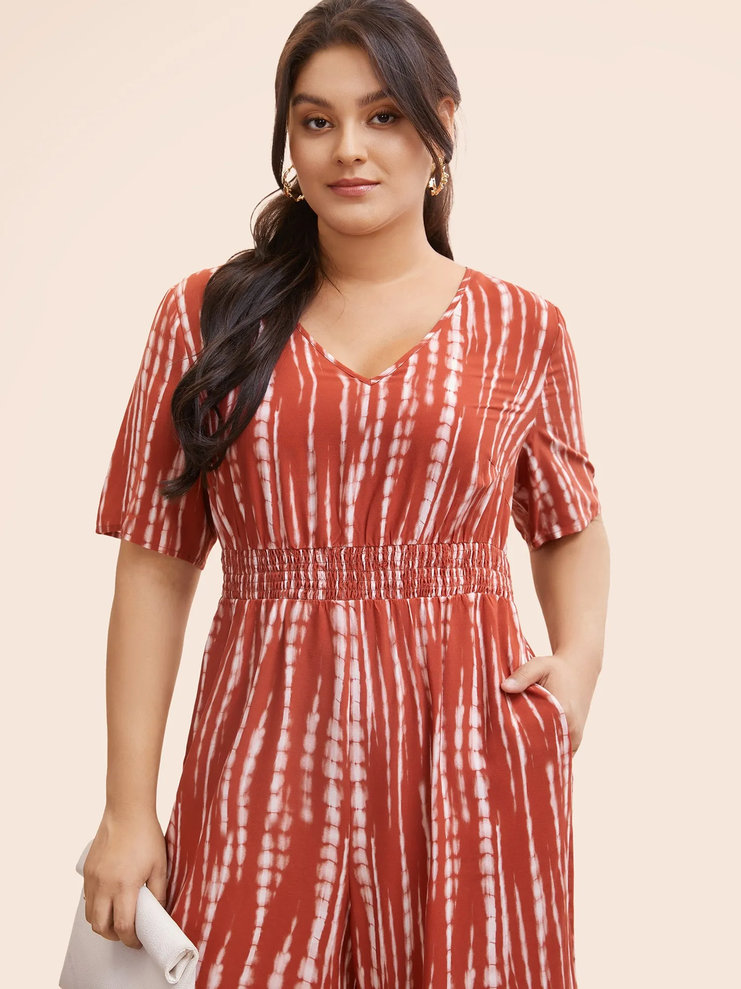 V Neck Gradient Dyeing Shirred Jumpsuit sold by Bloomchic product image thumbnail 3