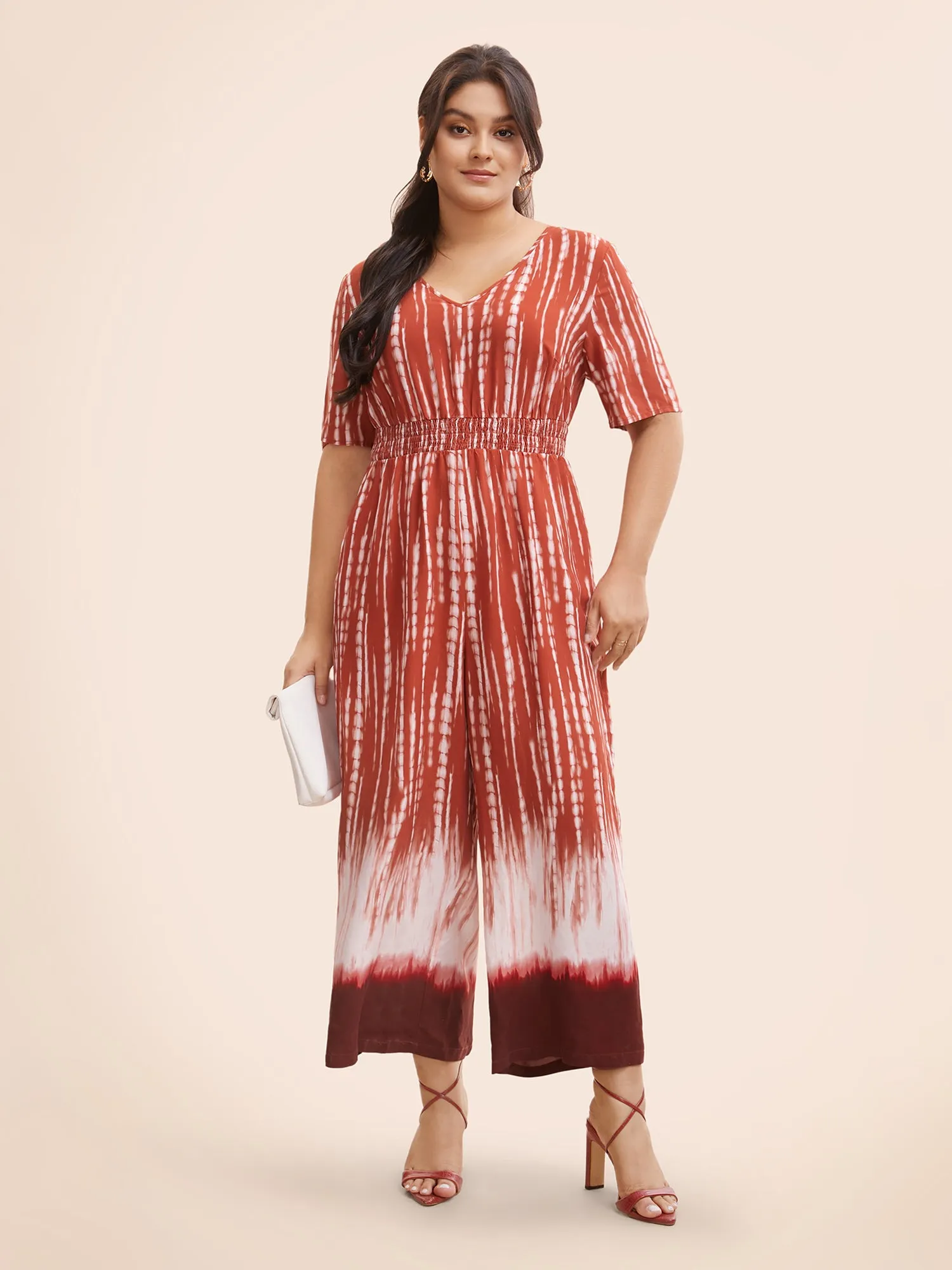 V Neck Gradient Dyeing Shirred Jumpsuit sold by Bloomchic product image thumbnail 2