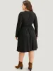 Plain Lace Up Shirred Pocket Round Neck Dress sold by Bloomchic