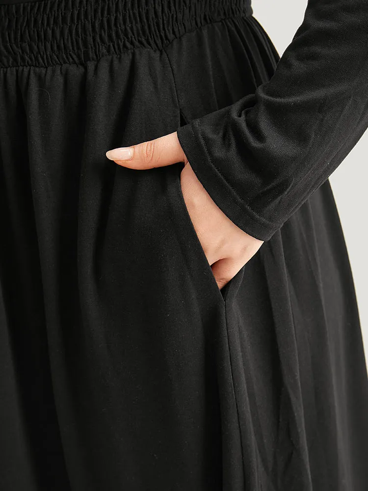 Plain Lace Up Shirred Pocket Round Neck Dress sold by Bloomchic product image thumbnail 5