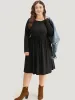 Plain Lace Up Shirred Pocket Round Neck Dress sold by Bloomchic