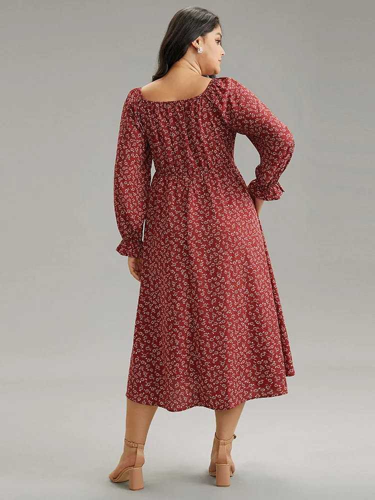 Ditsy Floral Square Neck Shirred Gathered Dress sold by Bloomchic product image thumbnail 2